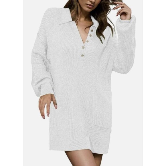 FREE PEOPLE BEACH Picnic Sweater Mini Dress Ribbed White Comfy Boho Coastal Sz M - Picture 1 of 15